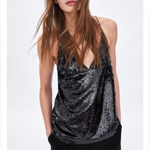 Zara Black Sequin Tank Top